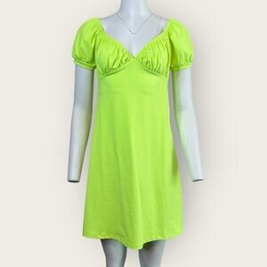 NWT | Susana Monaco | Portrait-Neckline Puff-Sleeve Mini Dress | Electric | Med